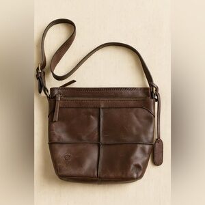 Born Chocolate Brown Leather Crossbody Messenger Bag with Antique Brass Hardware